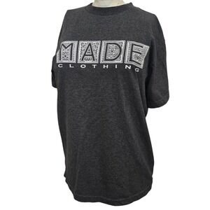 MADE Clothing Graphic T Shirt Dark Gray Short Sleeve Cotton Blend Size Medium